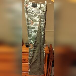 Upcycled 00s True Religion Floral Olive Camouflage Patterned Stretch Jeans